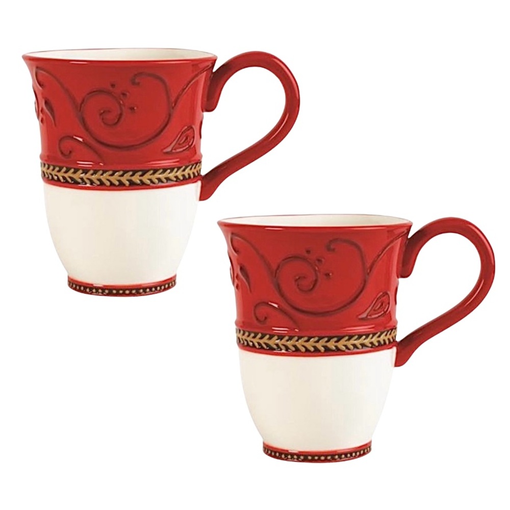 Fitz and Floyd Damask Holiday Mugs (2)